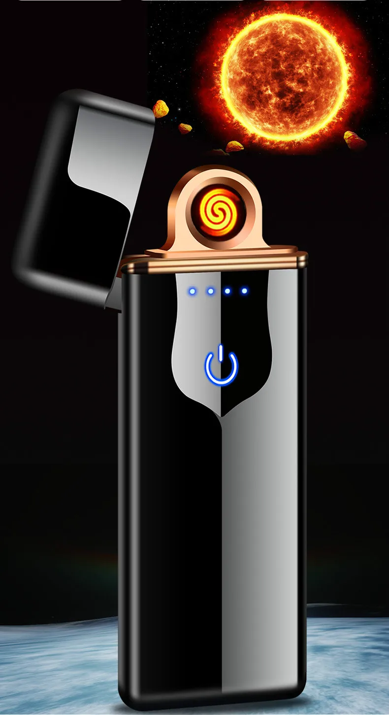 Новая usb зарядка Зажигалка сенсорная Индукционная тонкая перезаряжаемая Зажигалка для сигарет ветрозащитная металлическая электрическая зажигалка гаджеты для мужчин