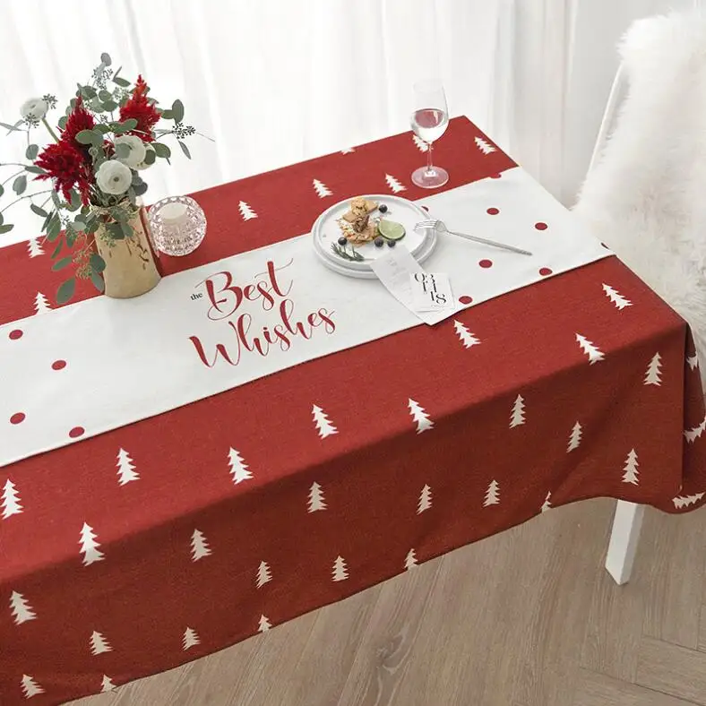 INS Nordic Red color Plaid Burlap Christmas Table Runner Christmas Table Decoration Lumberjack Themed home Birthday Party Decor