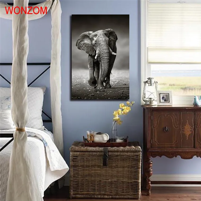 Картина слона на холсте животное серая Настенная картина для гостиной куадро