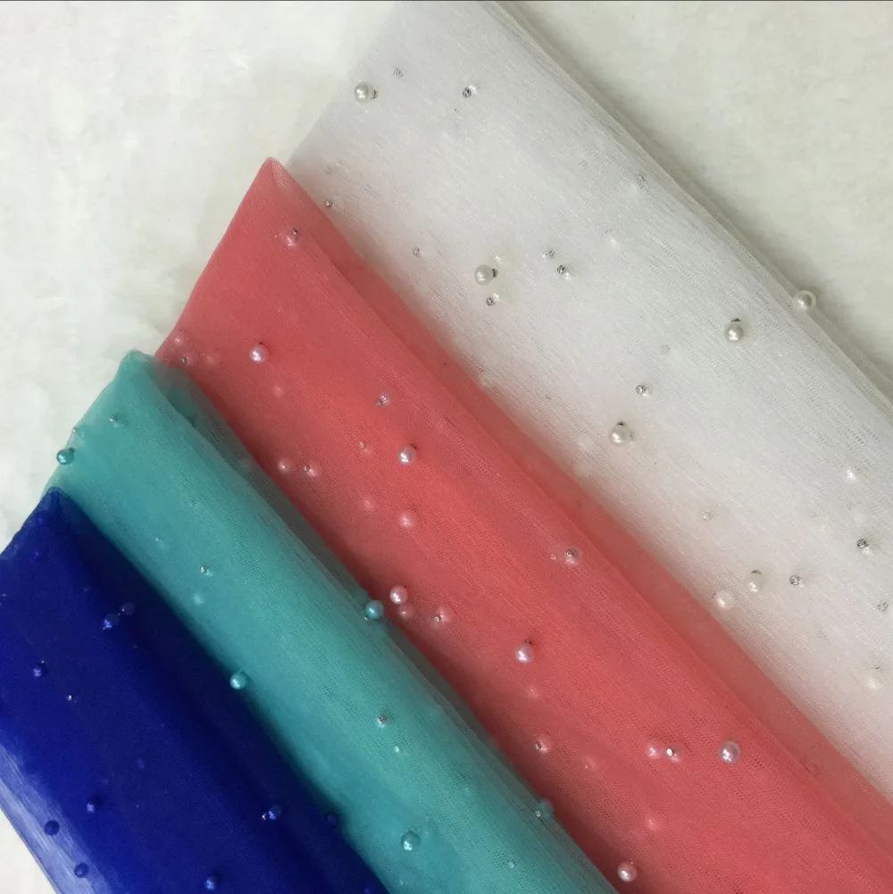 Качественная жемчужная однотонная сетчатая ткань из бисера для платья Свадебный