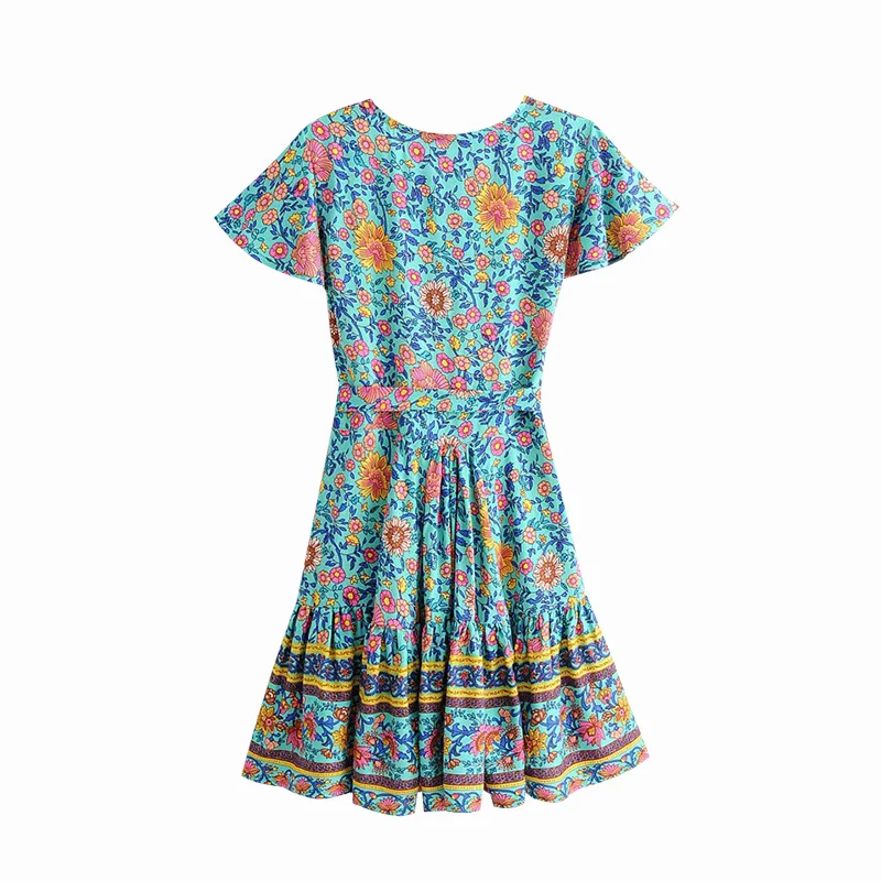 Женское винтажное мини платье с цветочным принтом Wonder Boho Пляжное коротким