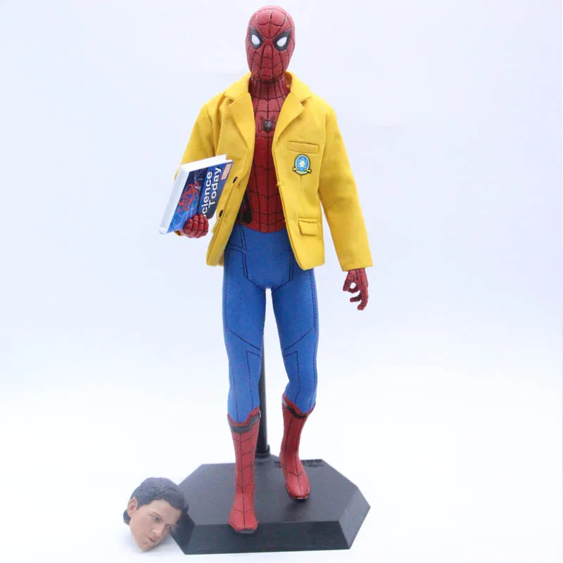 2 знака Сумасшедшие игрушки Marvel Мстители Человек-паук домой с костюмом Статуэтка из ПВХ фигурка модель игрушки 2 головы 25 см - Цвет: yellow suit no box