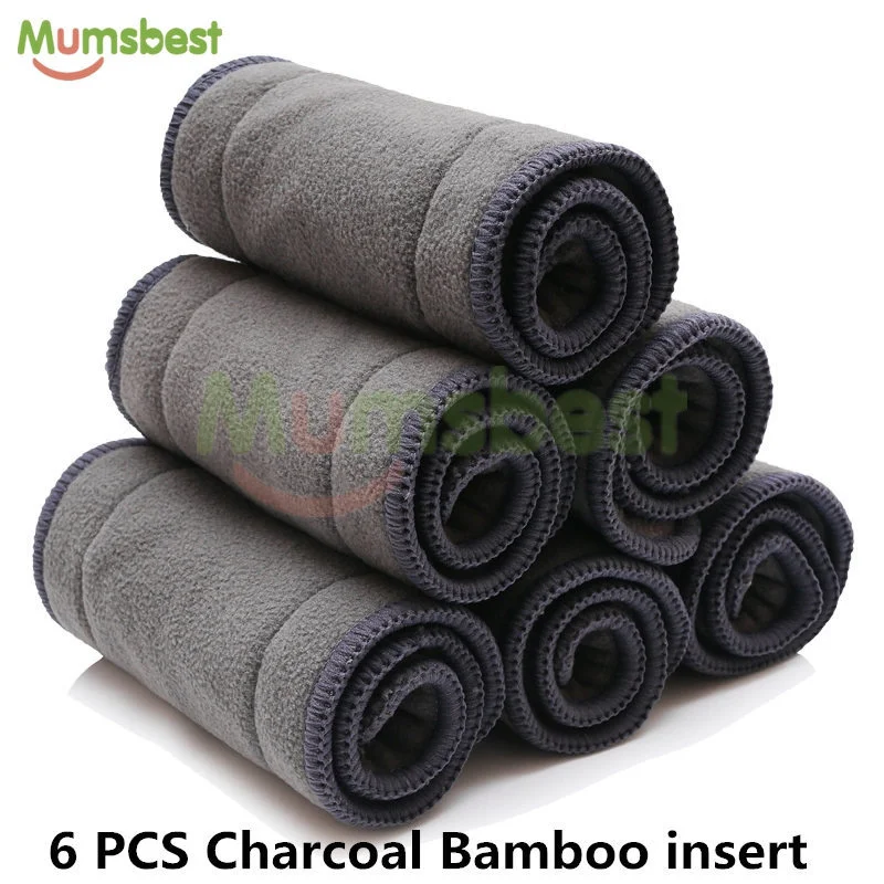 6 Charocal inserts Mumsbest/13 шт./упак. 6 шт. дизайн одежды подгузник прикрытие и 6 шт. 4 слоя угольный вкладыш и 1 шт. большой Размеры застежкой-молнией мешок мокрой - Цвет: 6 Charocal inserts