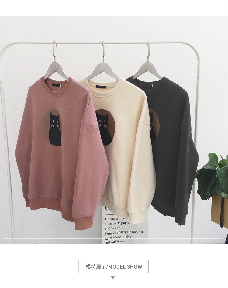 Толстовки женские ins hatless hood осень Новинка голова кота Harajuku модные повседневные свободные женские толстовки Топы