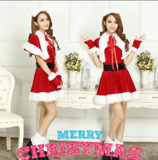 2016 Новогоднее платье милые рождественские костюмы костюм Мисс Санта Клауса