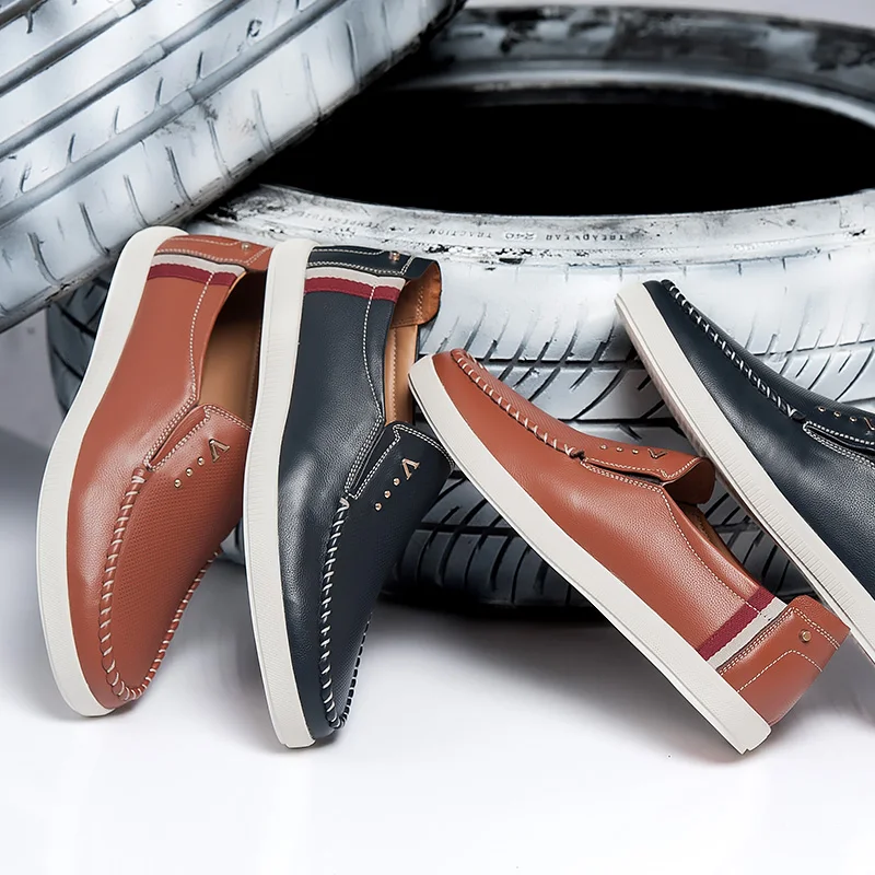 

2021 New Fashion Men's Shoes Genuine Leather Loafers Slip On Shoe Man comfortable Driving Platform Shoes For Men Flats Sneakers