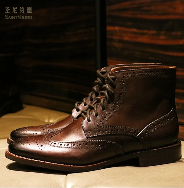 Осенне зимние мужские модные ботильоны в европейском стиле черные/коричневые