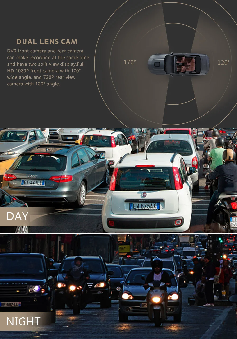 4," Автомобильный видеорегистратор Full HD 1080P 170 градусов видео рекордер для транспорта, с двумя объективами камера Автомобильный видеорегистратор с заднего вида g-сенсор ночного видения