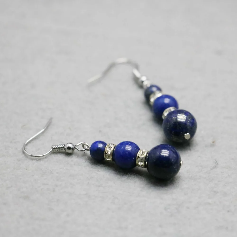 Ретро стиль темно синий натуральный Лазурит камень лазурит бусы серьги для