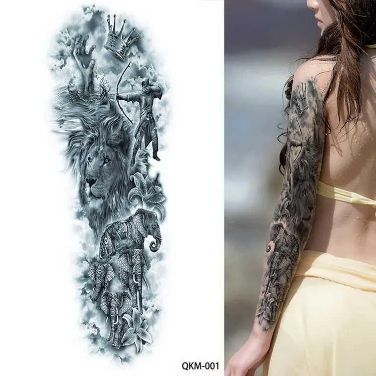large arm sleeve tattoo waterproof sexy tattoo for women girls body stickers bikini temporary wing tattoos black big size water - Цвет: DZ115