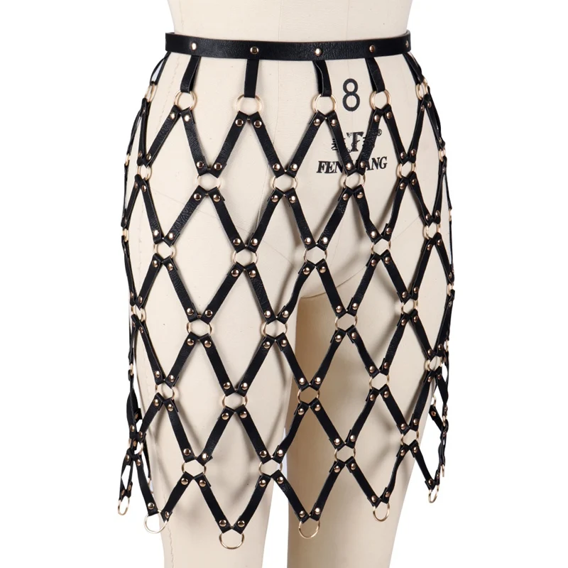 Женский кожаный ремень в стиле Харадзюку черная ажурная Регулируемая поясная