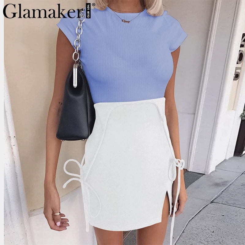 Glamaker черное сексуальное облегающее женское платье с завязками летнее уличное короткое вечернее платье с разрезом элегантное мини-платье со шнуровкой vestidos