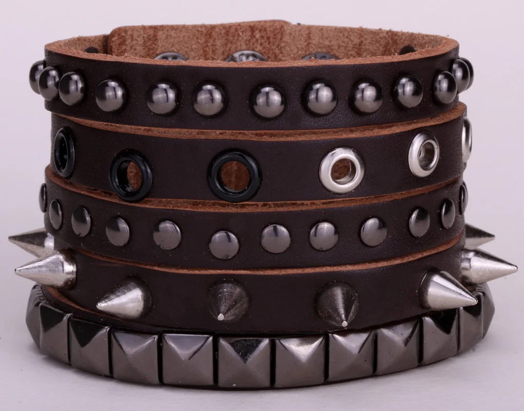 Спайк Кожаный браслет Байкер ювелирные изделия для мужчин женщин Регулируемый