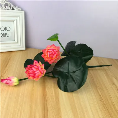 pink 46cm Simulation small lotus flowers fake PU water lily DIY home wedding garden table home decor plant flores artificiales gift - Цвет: pink