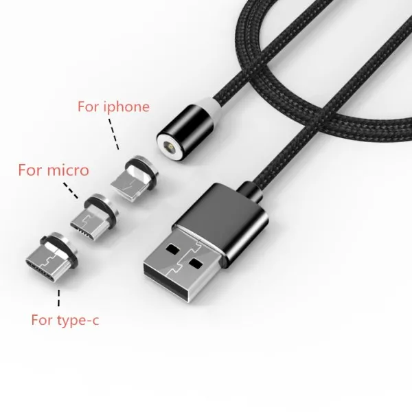 ACCEZZ светодиодный магнитный usb кабель для зарядки освещение Micro usb type C для iPhone Xr Xs Max 2A Быстрая зарядка магнит зарядное устройство Шнур - Цвет: Cable With 3 Plug