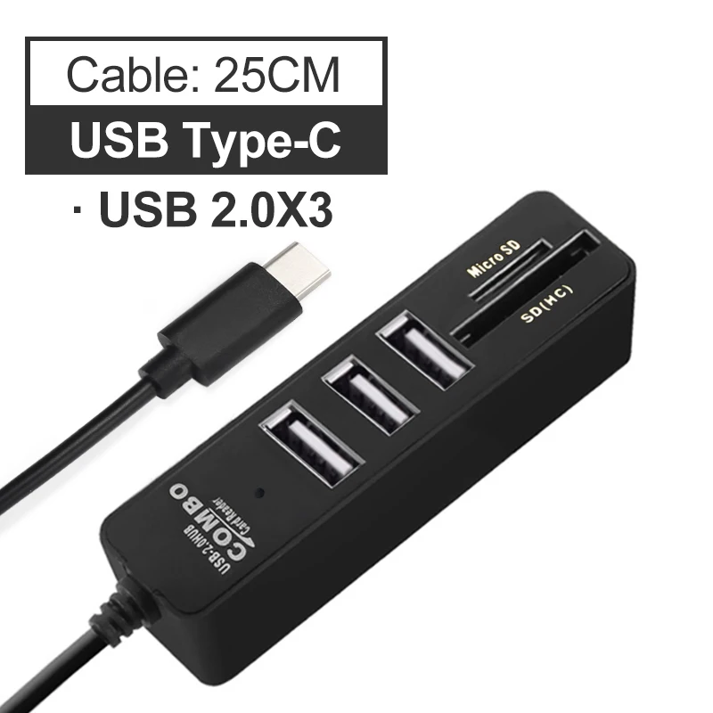 2.0 USB Type-C 25cm Usb-хаб 3,0 Мульти USB разветвитель 3,0 концентратор USB C Hab SD TF кард-ридер несколько USB C концентратор для компьютера ноутбука - Цвет: 2.0 USB Type-C 25cm