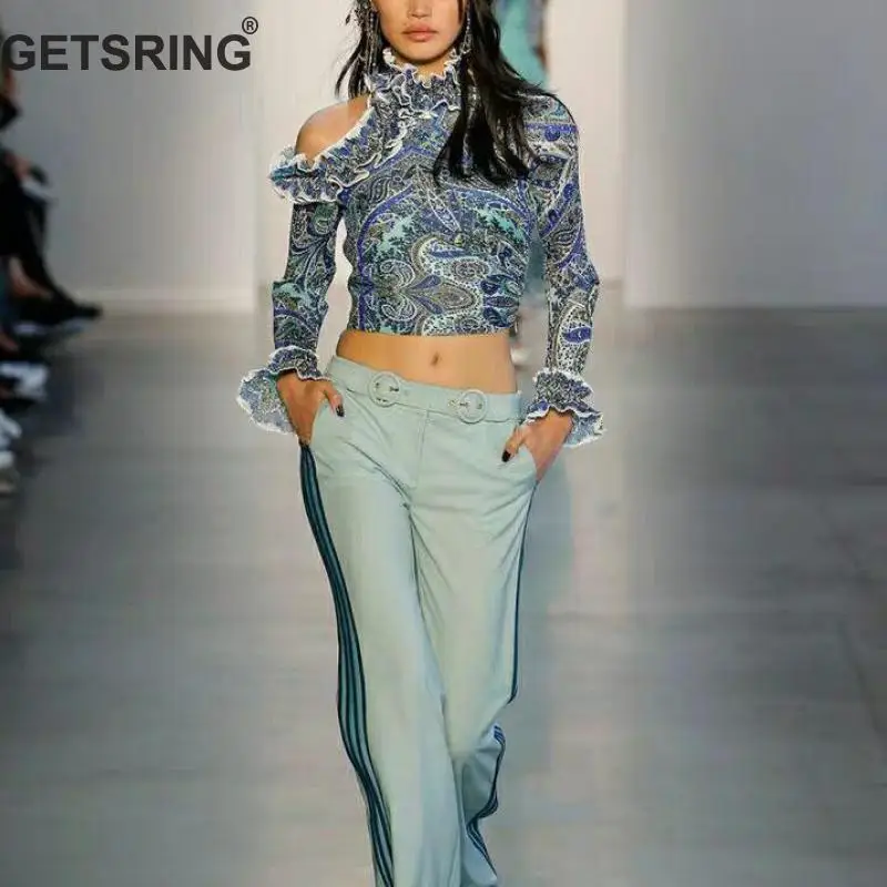 GETSRING женская футболка с длинным рукавом принтом водолазка оборки женские