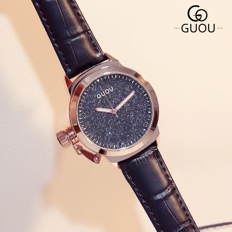 Простой стиль Гонконгский GUOU бренд из натуральной кожи кварцевые наручные часы