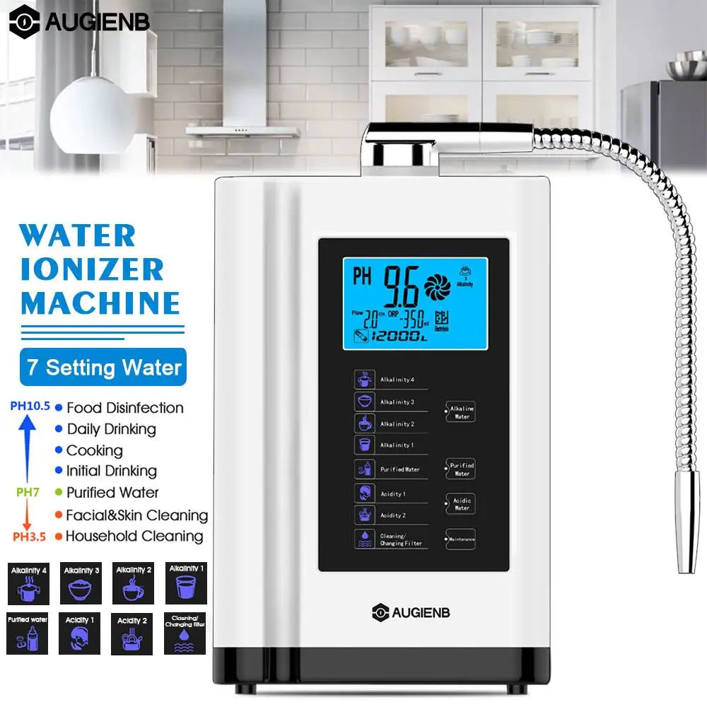 AUGIENB ЖК-ионизатор воды очиститель MachinePH 3,5-10,5 Щелочная кислота 5 настроек воды 12000 литров авто-Очистка фильтр для воды