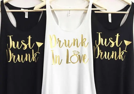 Персонализированные золотые Топы на бретельках с надписью just drunk in love для