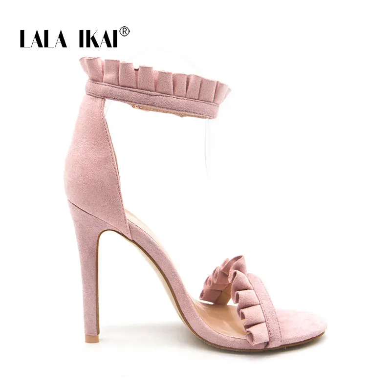 Pink LALA IKAI/женские туфли на каблуке, женские босоножки с пряжкой; туфли на высоком каблуке с ремешком на щиколотке Модные Летние босоножки Обувь для вечеринок Свадебные туфли лодочки на тонком каблуке 900C1023-5 - Цвет: Pink