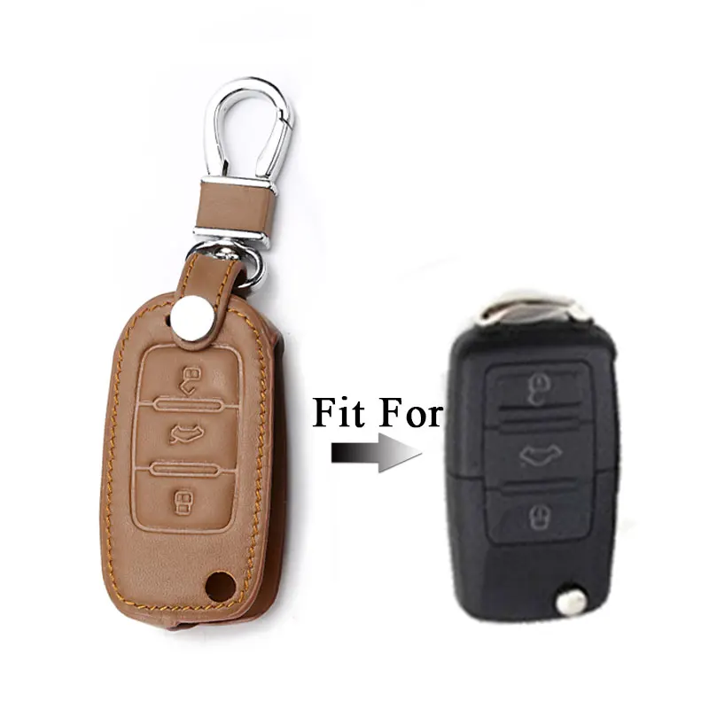 3 button brown Icecare натуральный кожаный брелок для ключей чехол для Skoda Octavia 2 A7 A5 Fabia Superb авто-Стайлинг - Название цвета: 3 button brown