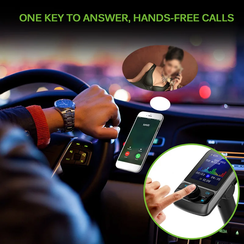 NEW FM Transmitter 1.8" Color Screen AUX Modulator Bluetooth Wireless MP3 Radio Adapter Car Kit 5V 3.1A USB Charger TF Card |