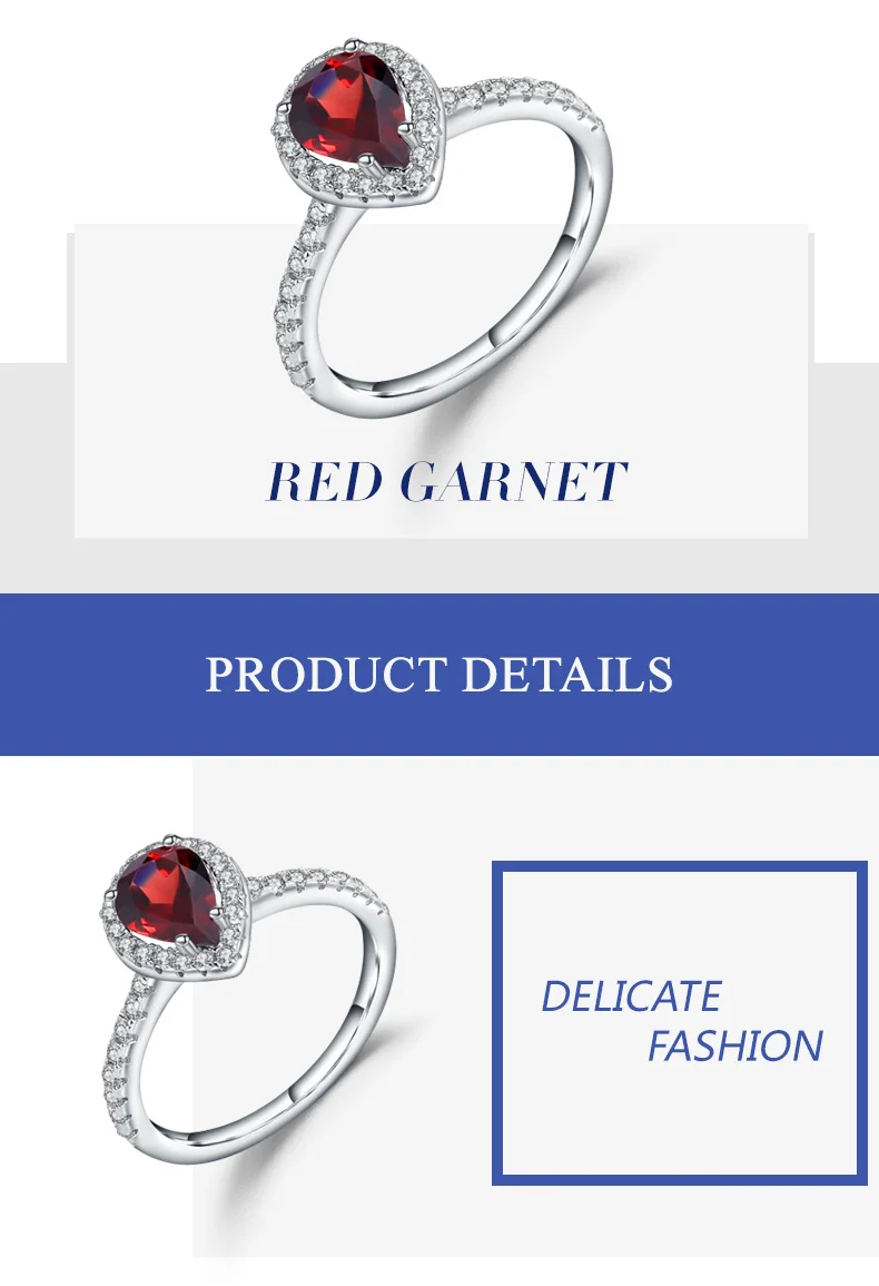 Gem's Ballet 1.36Ct натуральный красный гранат кольца для женщин Свадебные обручальные 925 пробы Серебряное кольцо романтические классические ювелирные изделия
