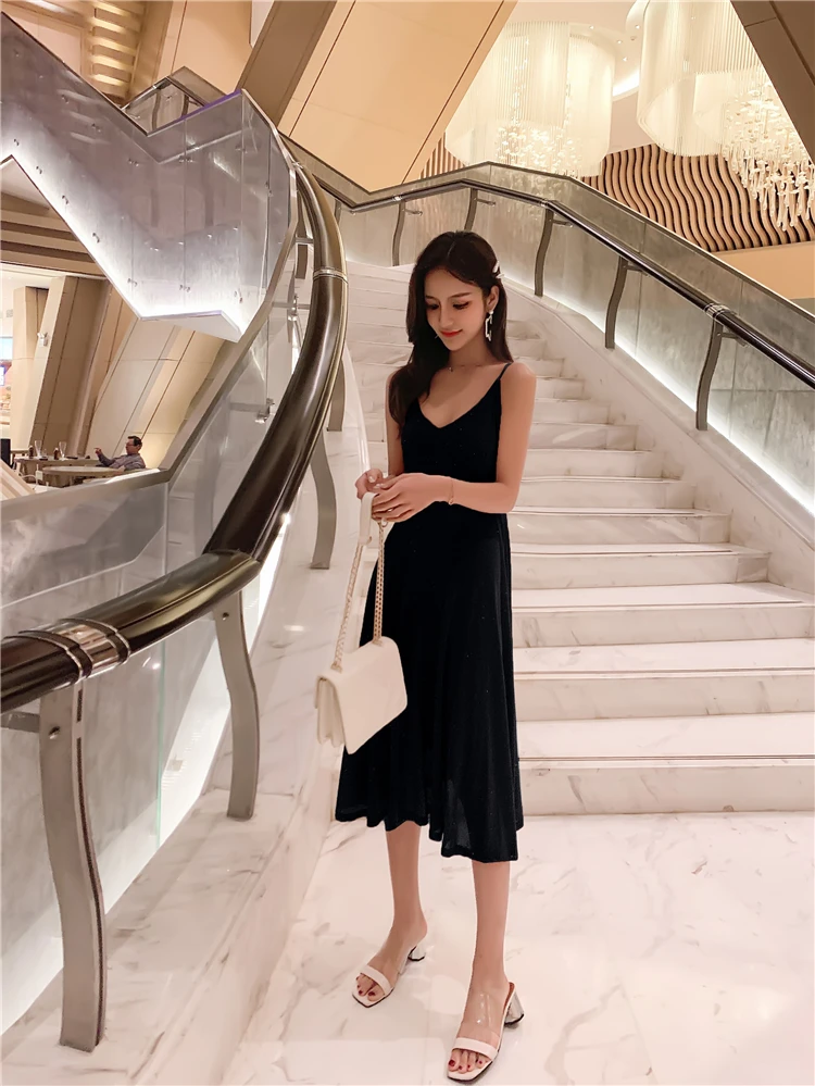 Базовое черное платье, розовое летнее Новое модное платье в Корейском стиле с v-образным вырезом, Очаровательное платье с высокой талией, элегантное изящное Милое сексуальное платье, Femme