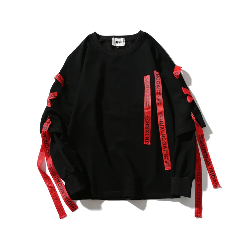 Пуловер с лентой в стиле хип хоп толстовка капюшоном для мужчин свитшоты длинным