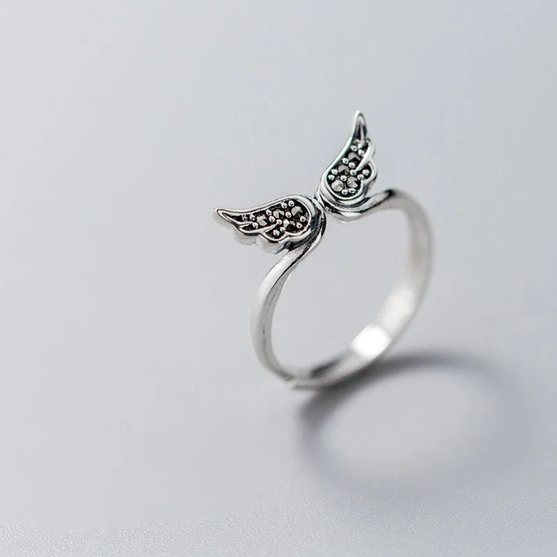 Винтажное регулируемое кольцо из стерлингового серебра 925 пробы с CZ крыльями |