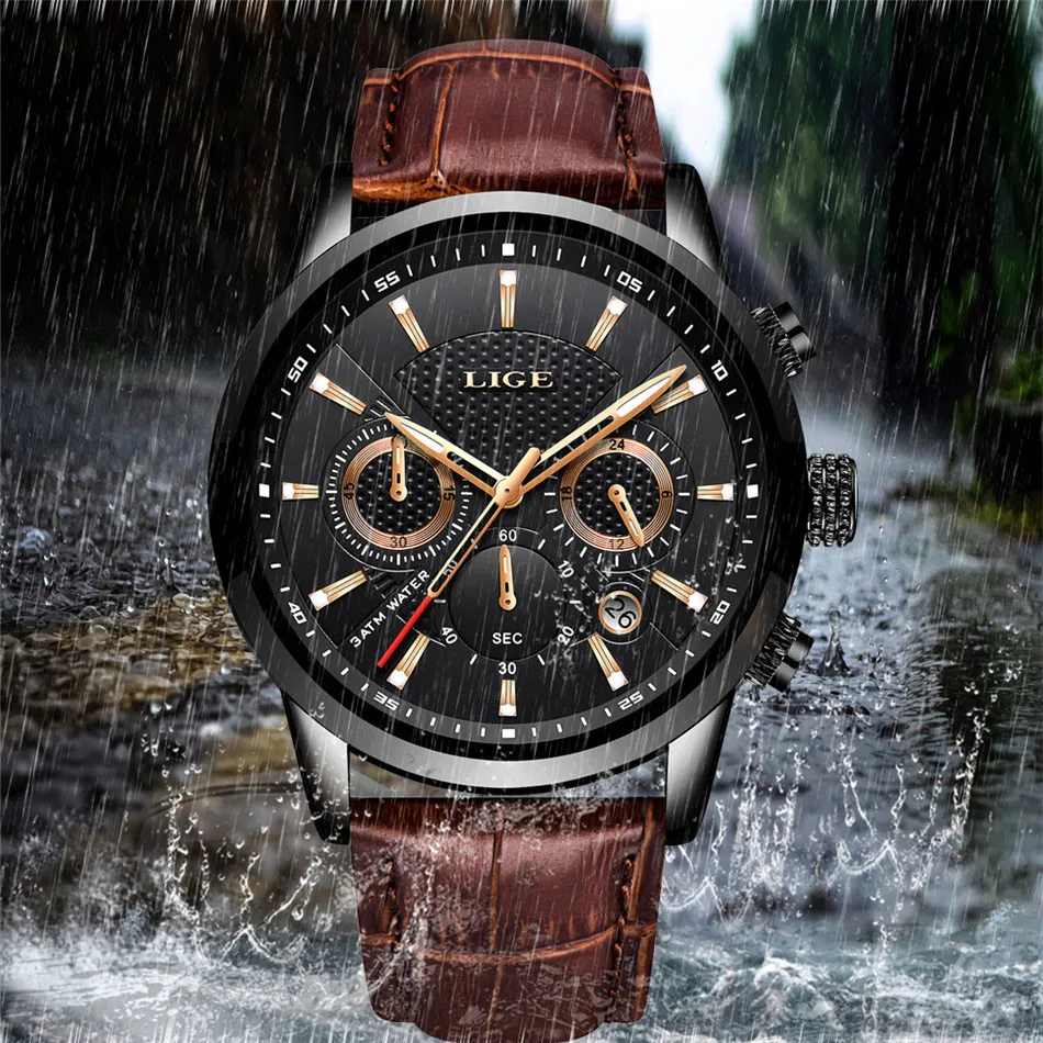 Relogio Masculino, мужские часы LIGE, модные, водонепроницаемые, с хронографом, Лидирующий бренд, роскошные, кварцевые часы, мужские, повседневные, кожаные, спортивные часы