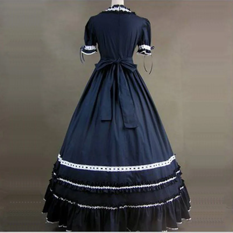 Halloween Gothic Victorian Long Dress Costume Black and White Lace Bow Stage Period Ball Gowns For Party Customized | Женская одежда