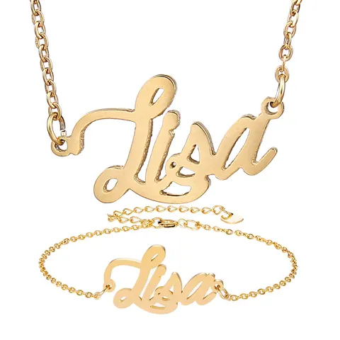 Ожерелье с именем Лизы + браслет, набор ювелирных изделий из нержавеющей стали с надписью подвеска на цепочке-ожерелье, наборы с табличкой, подарок
