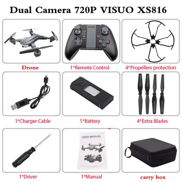 720 1B Carry Bag TIANQU VISUO XS816 оптическое позиционирование потока Двойная камера WiFi 2MP+ 0.3MP Радиоуправляемый Дрон g-сенсор жестовая съемка 3D трюк против SG700 - Цвет: 720 1B Carry Bag