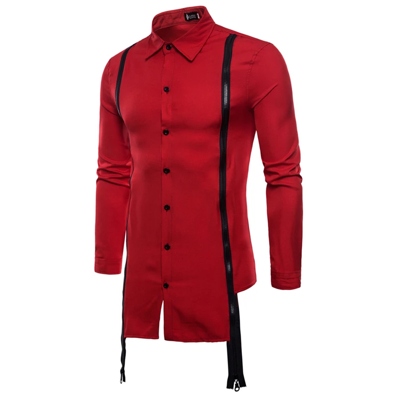 

Casual Shirt Men's Solid Color Cotton 2 Zipper Decorative Shirt Men's Hip-Hop Street Style Fashion Long Sleeve Shirt