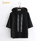 Новинка 2018, весенние женские пуловеры с капюшоном, с коротким рукавом, повседневный свитшот с принтом, галстук с буквами, женские Толстовки, Толстовки ST211