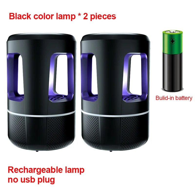 2pcs black no plug Лампа-убийца от комаров перезаряжаемая электрическая лампа-убийца насекомых Muggen Zapper USB светильник для кемпинга в помещении и на открытом воздухе антимоскитная лампа - Цвет: 2pcs black no plug