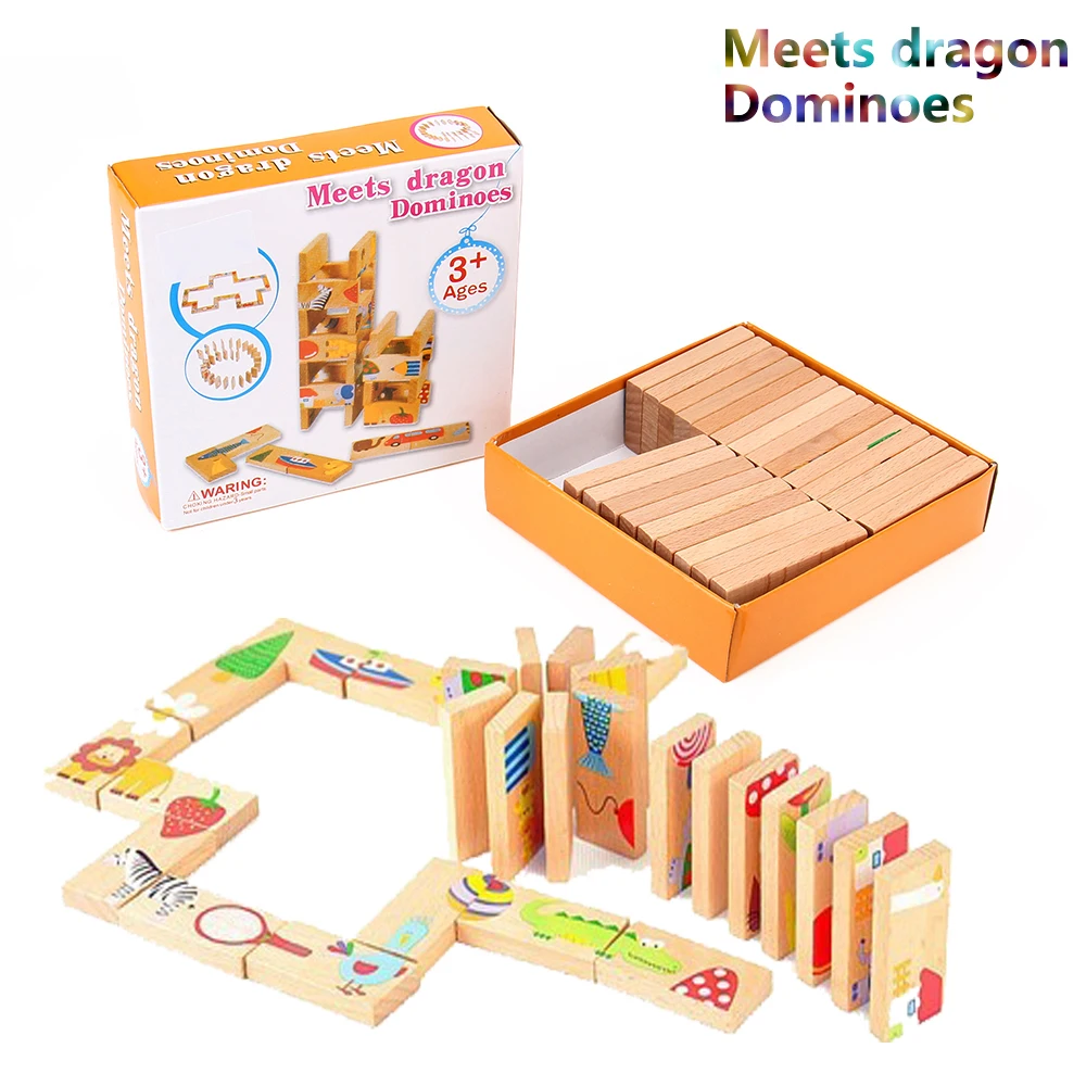 28 ШТ. Деревянные Головоломки Животных Соответствует Dragon Dominoes Game Образования
