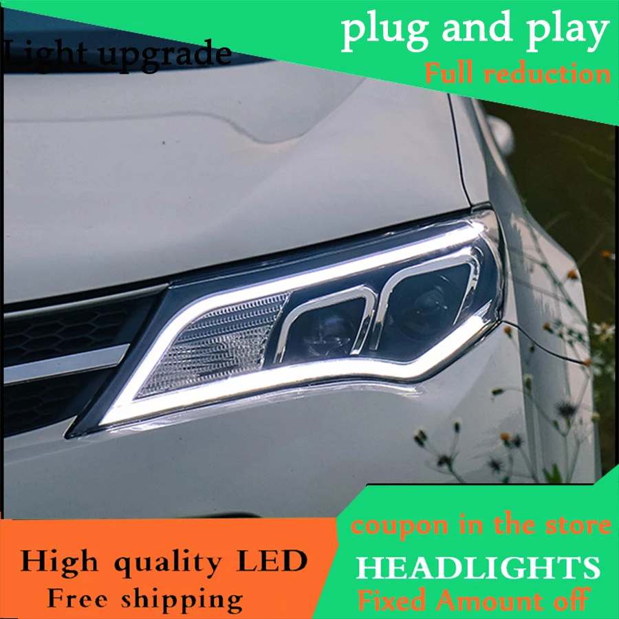 Car styling case for Toyota RAV4 2014-2015 Headlights LED Headlight DRL lens headlamps HID Xenon turnlight running light | Автомобили и