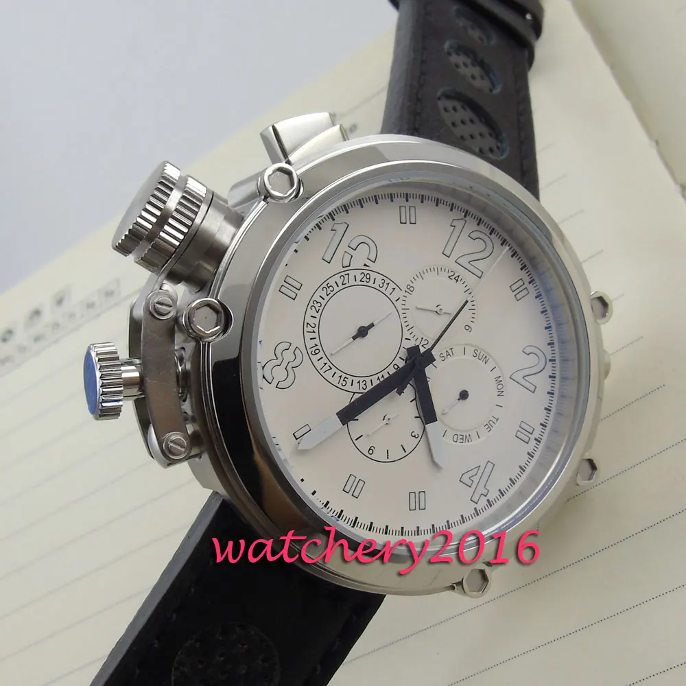 Парнис 50 мм часы с белым циферблатом черный Нержавеющая сталь чехол