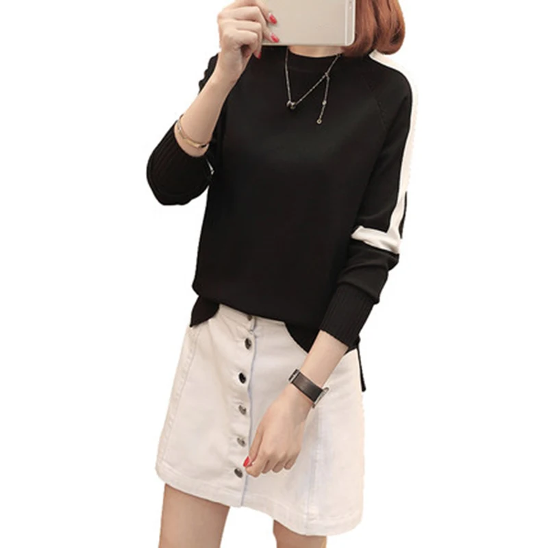 Женский трикотажный свитер из вискозы с круглым вырезом и длинным рукавом |