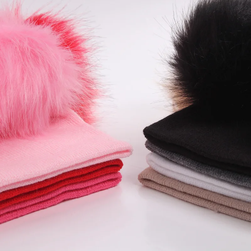 New Autumn Winter Crochet Children Hats Fur Pom Pom Ball Hat Kids Knit Beanie Hats Girl Boy Wool Cap Baby Toddler Beanies Caps
