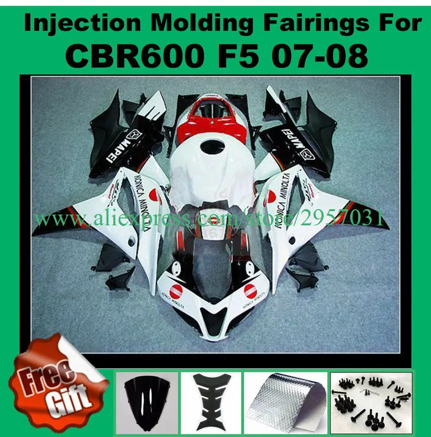 

Free screws+gifts Injection mold Fairing kit for HONDA CBR600RR F5 07 08 White Red B3259 CBR 600RR 2007 2008 CBR600 Fairings