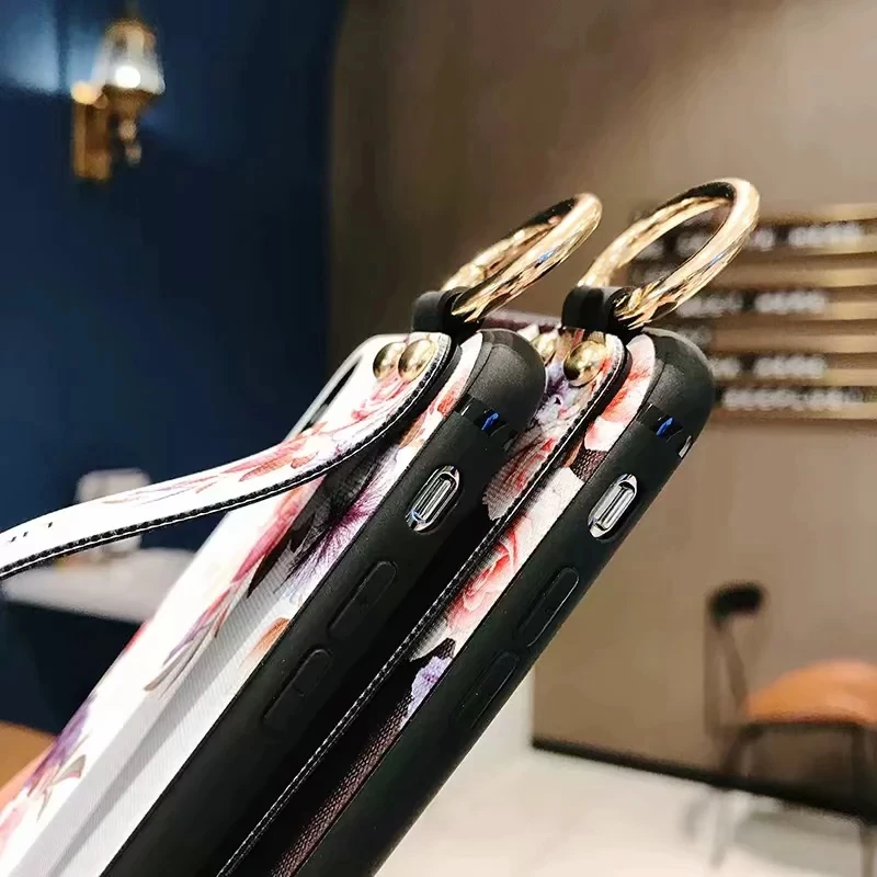Чехол для телефона с цветами iphone 11 12 pro XS Max X XR 8 7 6 6S Plus чехол ремешком на запястье