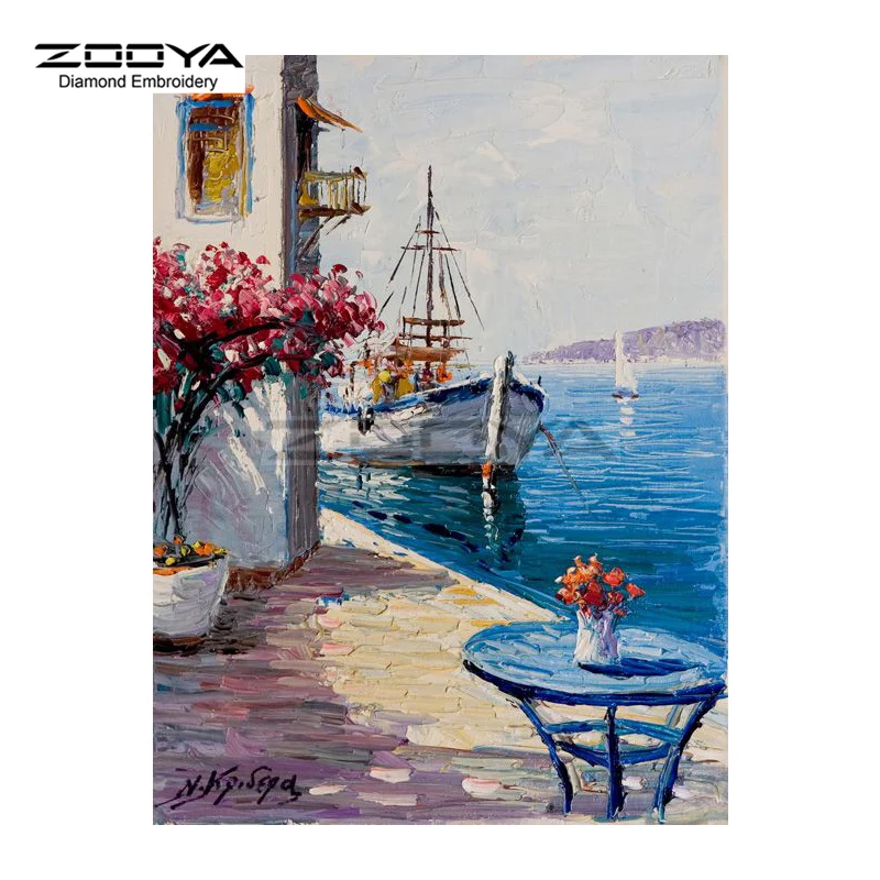 

ZOOYA Diamond Embroidery 5D DIY Diamond Painting Seaside Landscape Boat Diamond Painting Cross Stitch Rhinestone Mosaic BJ1904