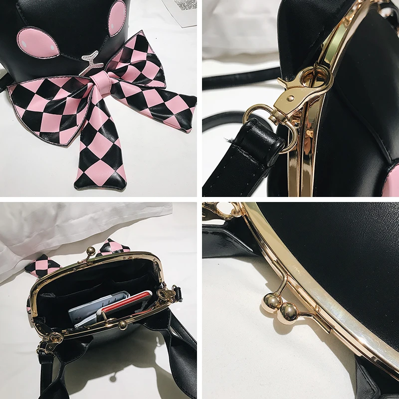 Забавная Индивидуальная сумка-мессенджер в клетку с бантиком и мультяшным