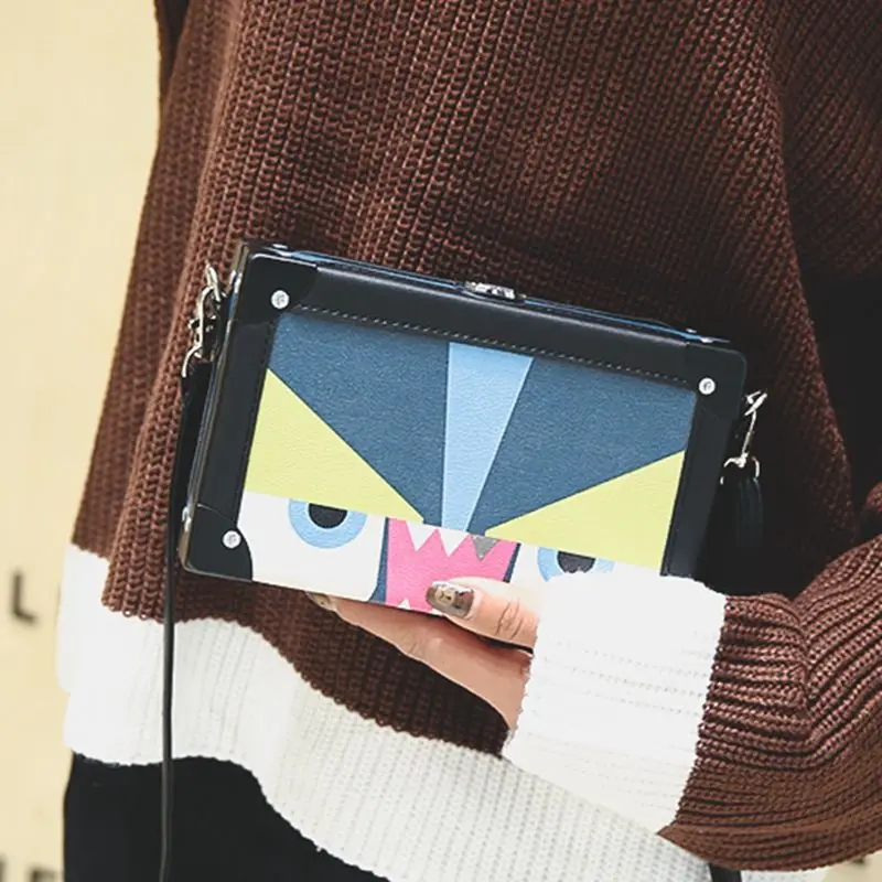 Новинка 2017 года женские винтажные кожаные мини-сумка мультфильм смешной Crossbody