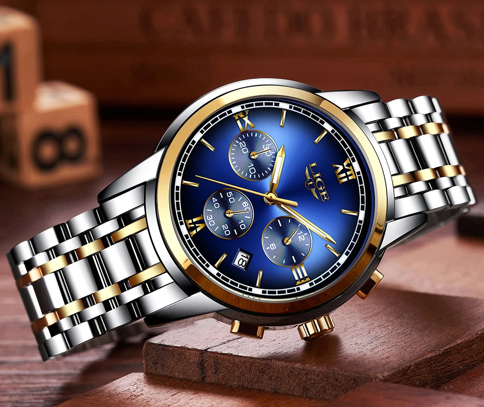 Montre Homme Часы мужские люксовый бренд LIGE Хронограф Мужские спортивные часы водонепроницаемые полностью Стальные кварцевые мужские часы Relogio Masculino
