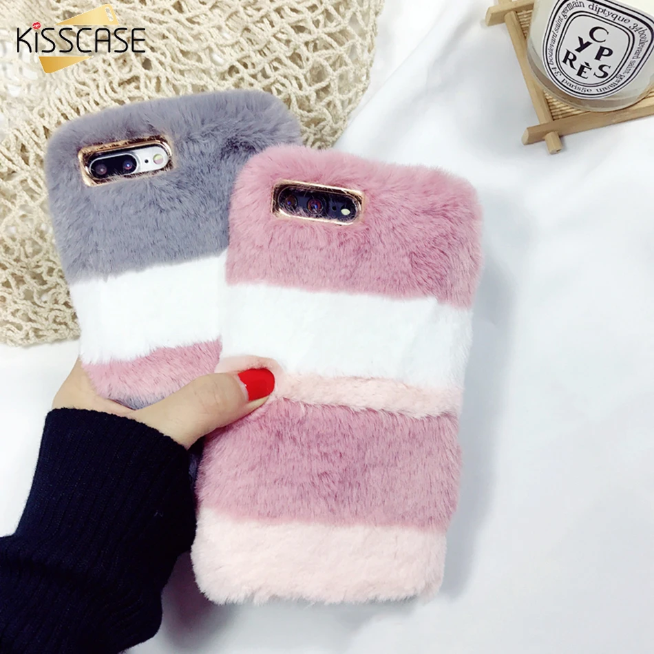 KISSCASE чехол для телефона iPhone X XS Max XR 7 8 6 6s Модный Цветной теплый меховой 5 5S SE с